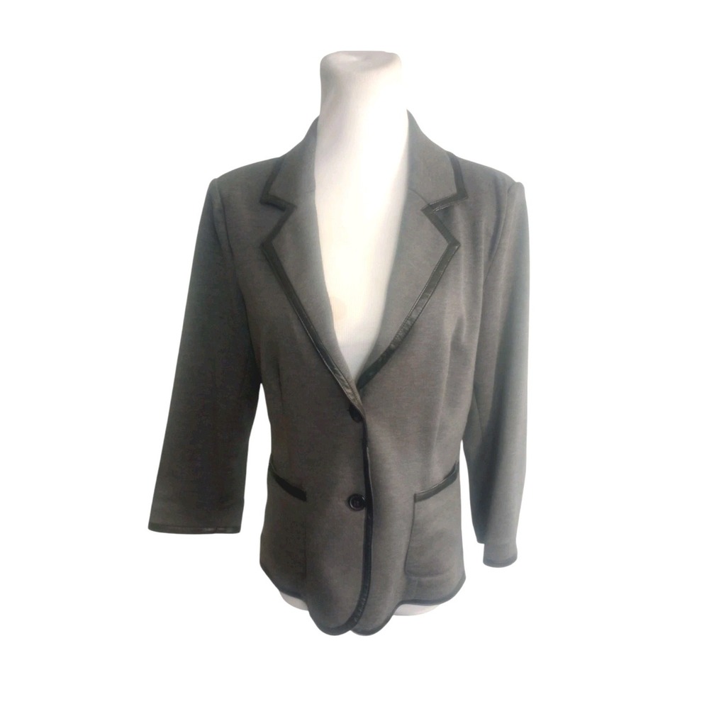Laundry by Shelli Segal Gray Jacket Piping Faux Leather Elbow Patches Business